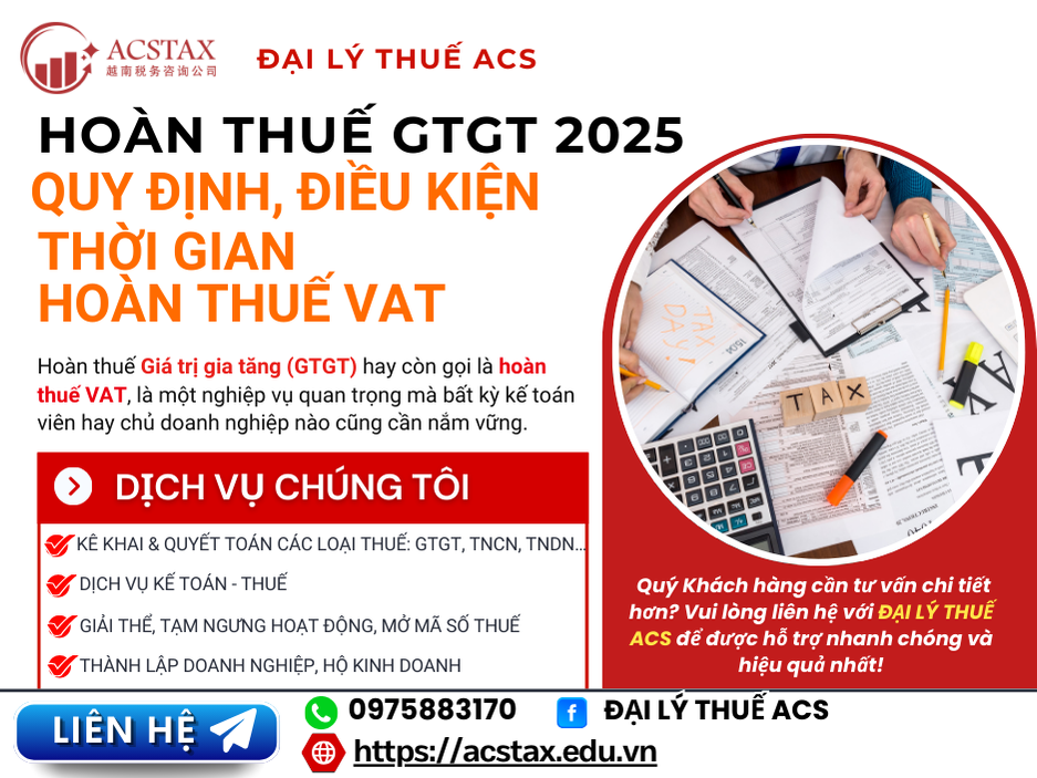 HOÀN THUẾ GTGT 2025: QUY ĐỊNH, ĐIỀU KIỆN, THỜI GIAN HOÀN THUẾ VAT